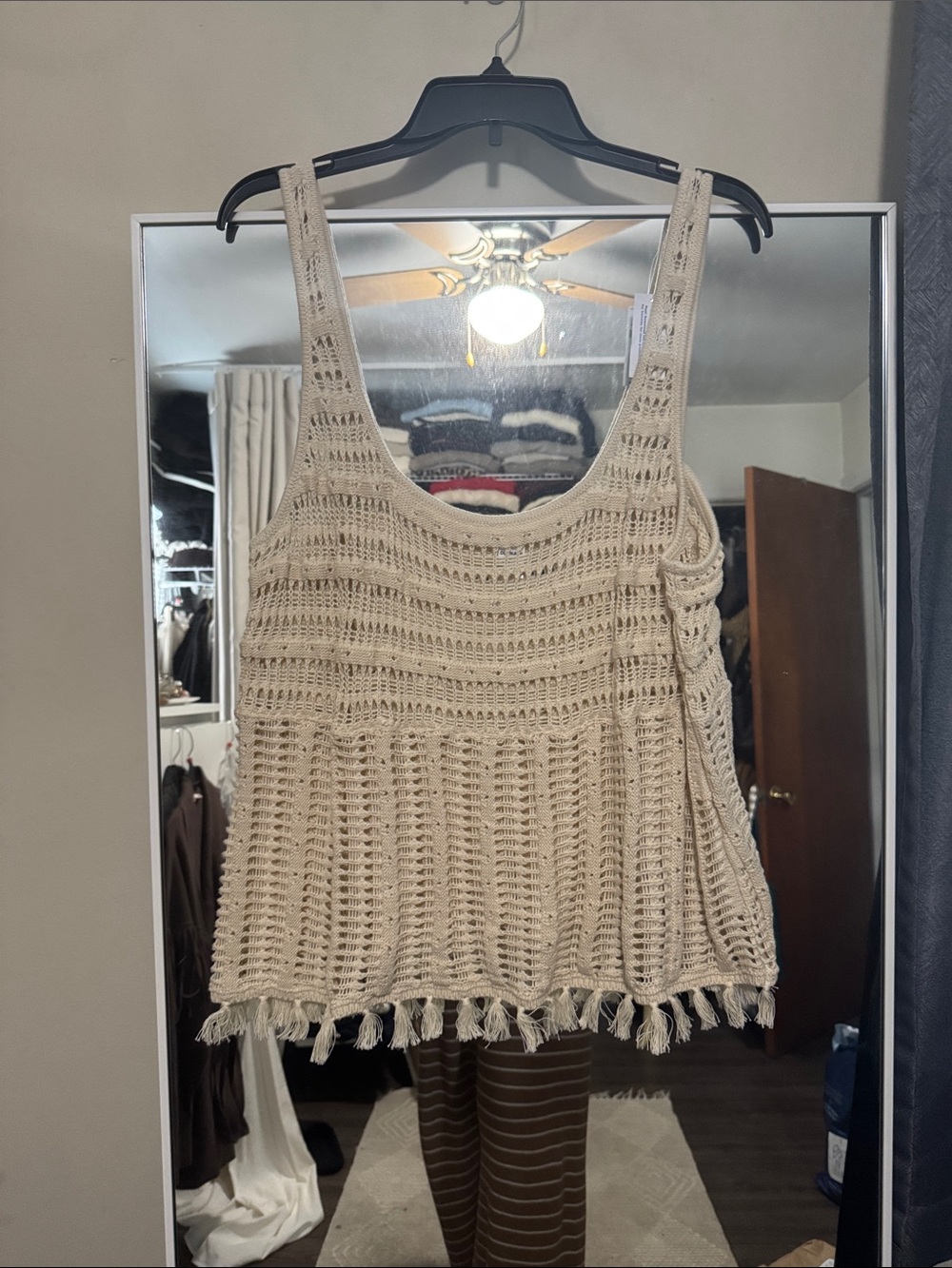 Old Navy Cream Crochet Fringe Tank Top